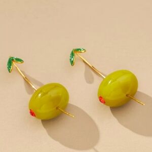 Anthropologie Olive Fruit & Icon Drop Earrings | Nwot
